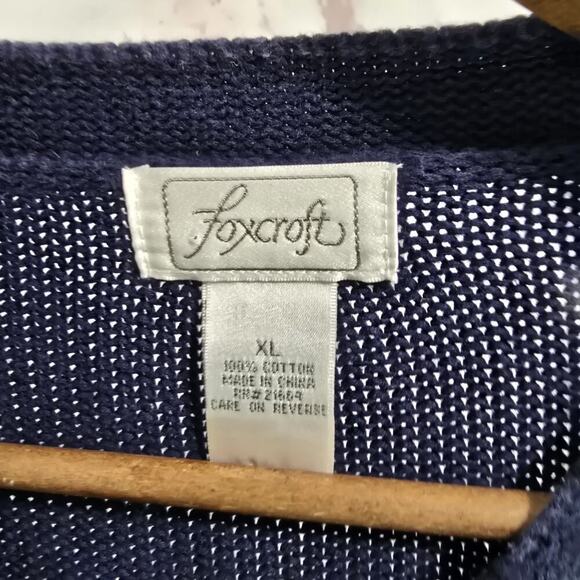 Foxcroft Sweater Womens XL Navy Cardigan Cotton Snap Button Up Crochet Sleeve - Picture 3 of 12